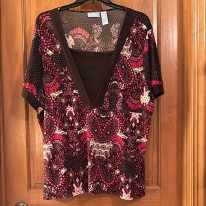 Liz & Me Red Square Neck Graphic Tunic